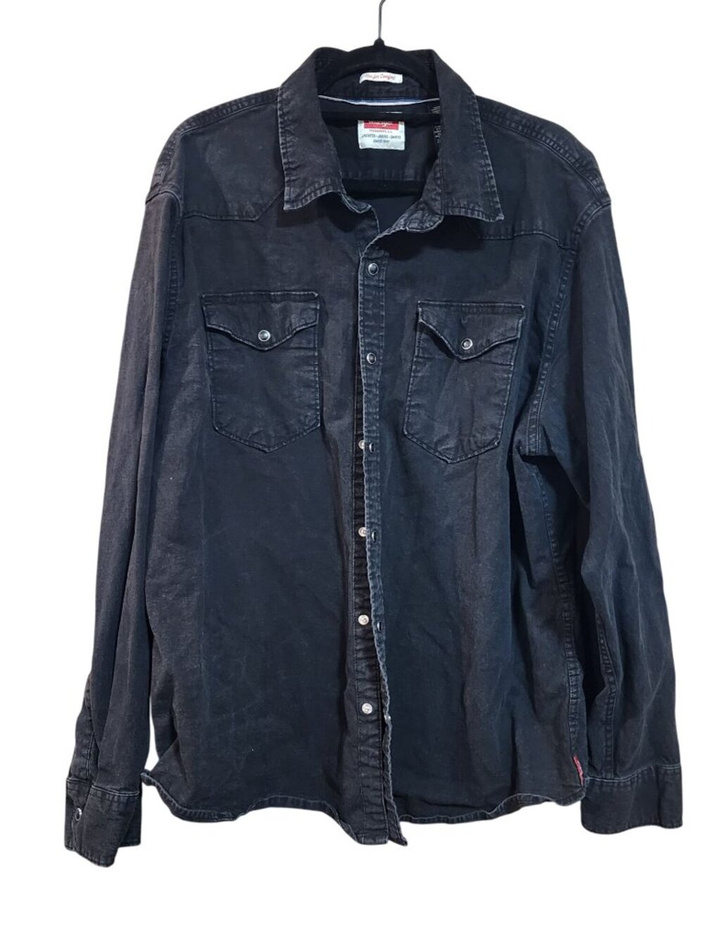 Wrangler Flex For Comfort Black Denim Jean Snap Long Sleeve Shirt Mens Size 2XL